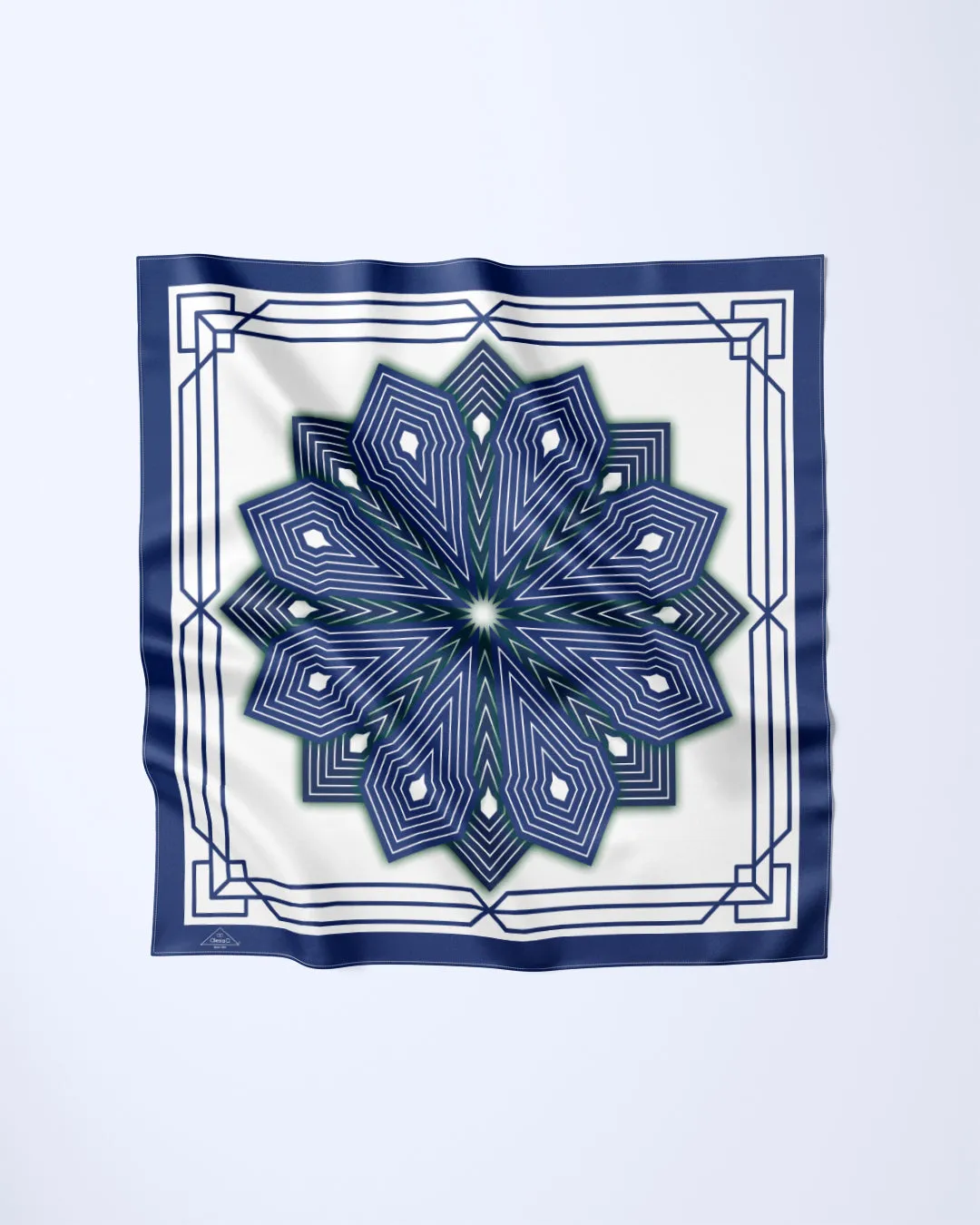 NAVY BLUE WHITE SUMATRA Mandala Designer 100% Silk Scarf