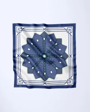 NAVY BLUE WHITE SUMATRA Mandala Designer 100% Silk Scarf