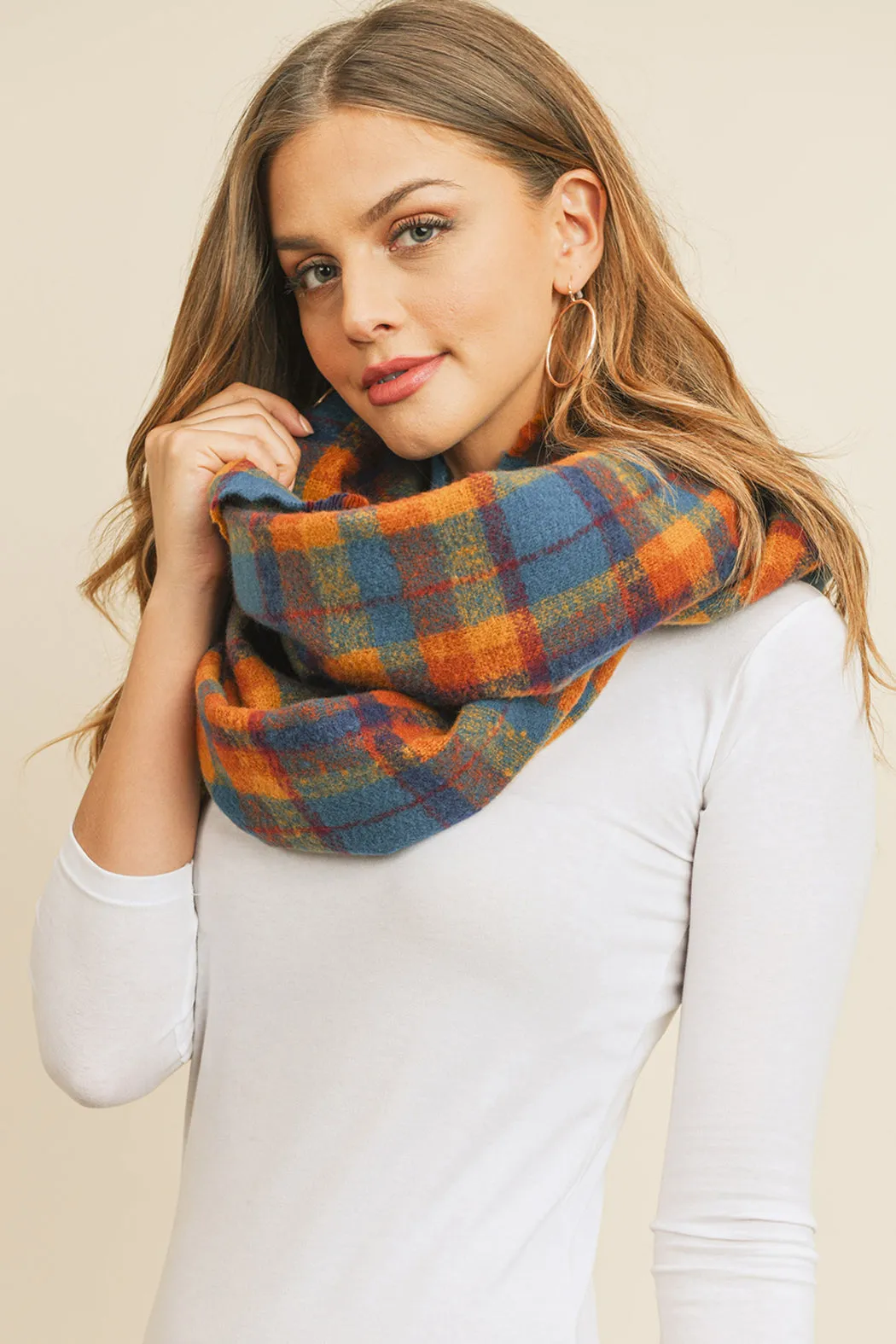 NAVY MULTI COLOR TARTAN PLAID INFINITY SCARF