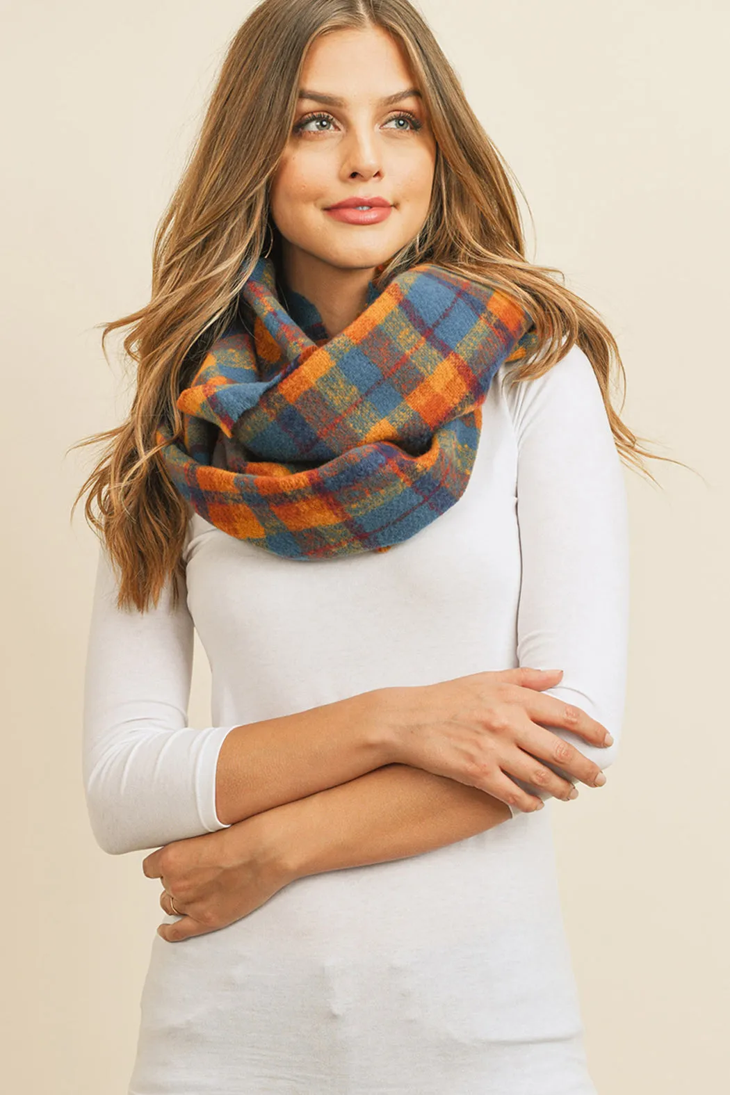 NAVY MULTI COLOR TARTAN PLAID INFINITY SCARF