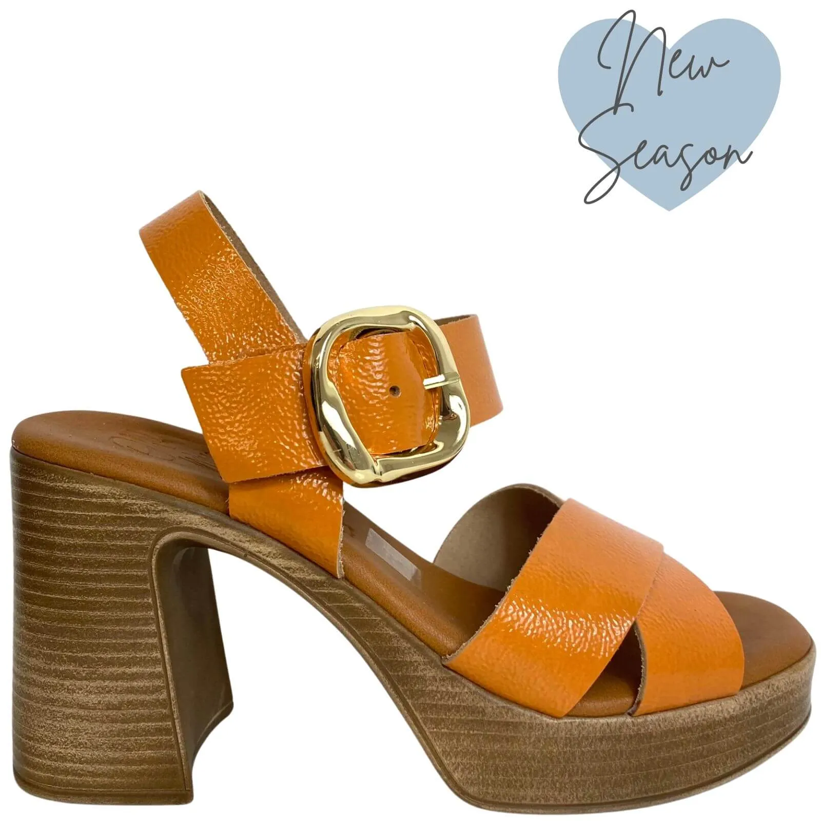 Oh My Sandals Orange Patent Leather Platform Sandals