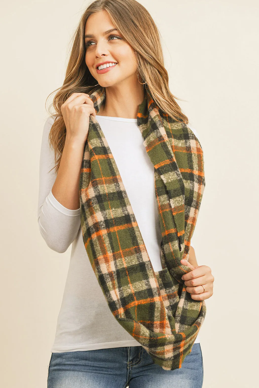 OLIVE MULTI COLOR TARTAN PLAID INFINITY SCARF