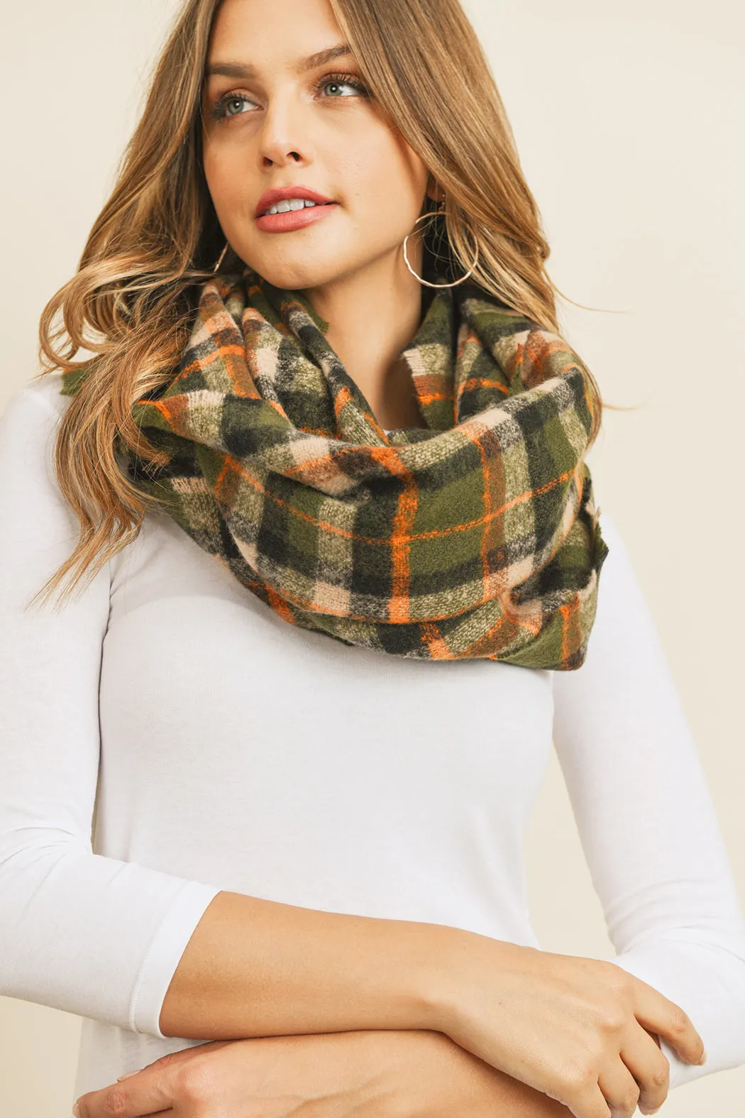 OLIVE MULTI COLOR TARTAN PLAID INFINITY SCARF