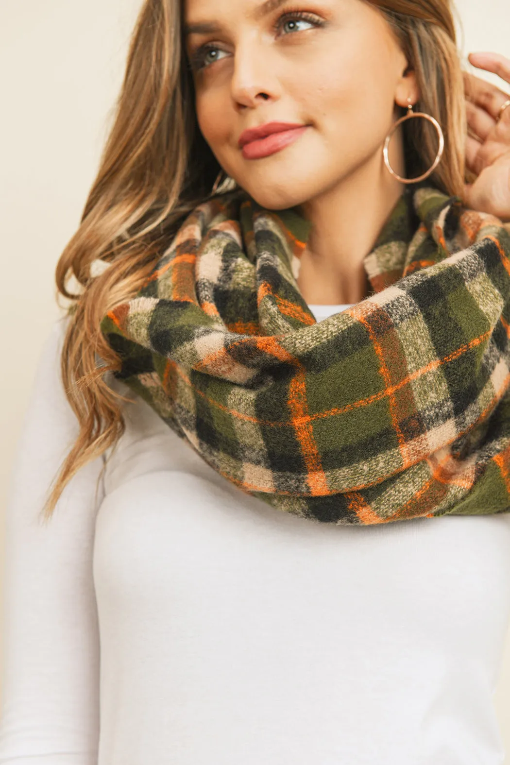 OLIVE MULTI COLOR TARTAN PLAID INFINITY SCARF