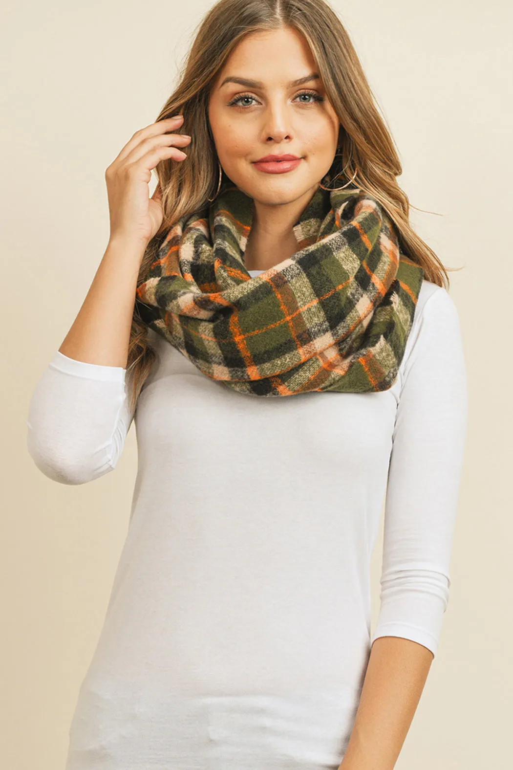 OLIVE MULTI COLOR TARTAN PLAID INFINITY SCARF