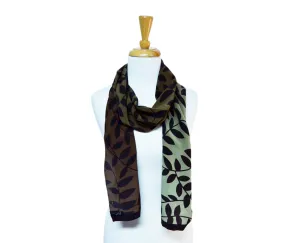 Olive/Moss Ombre Leaf Crepe Silk Scarf