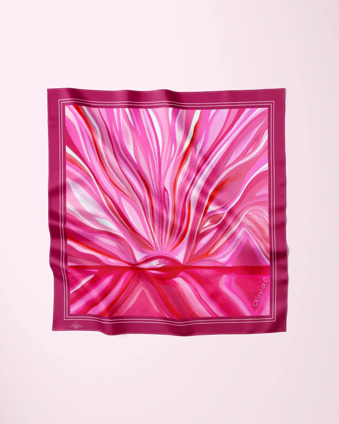 PINK LOVE Designer 100% Silk Art-A-Porte Scarf Magenta Border