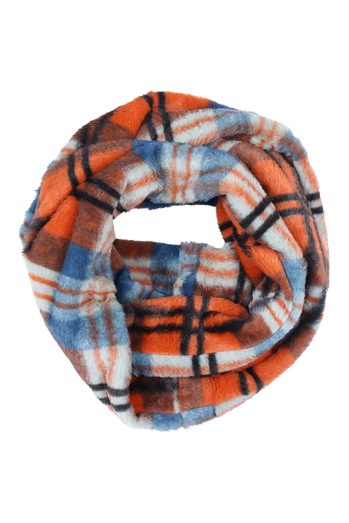 PLAID FAUX FUR INIFINITY SCARF ASSORTED SET