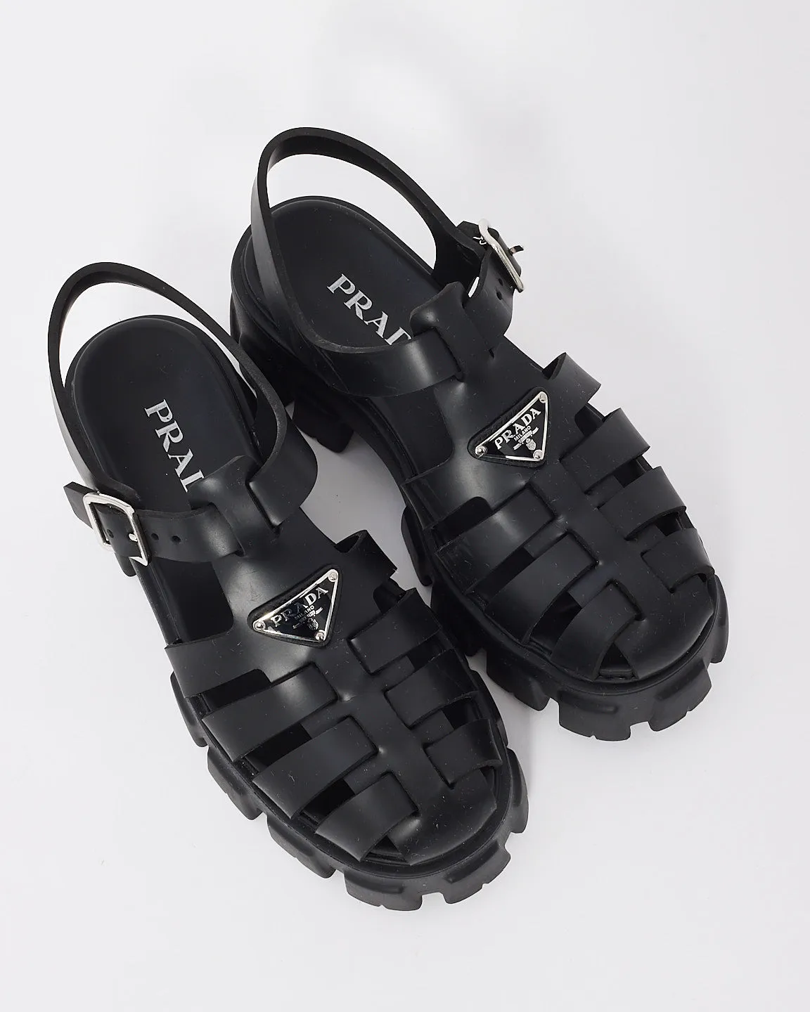 Prada Black Foam Rubber Gladiator Slingback Sandals - 10