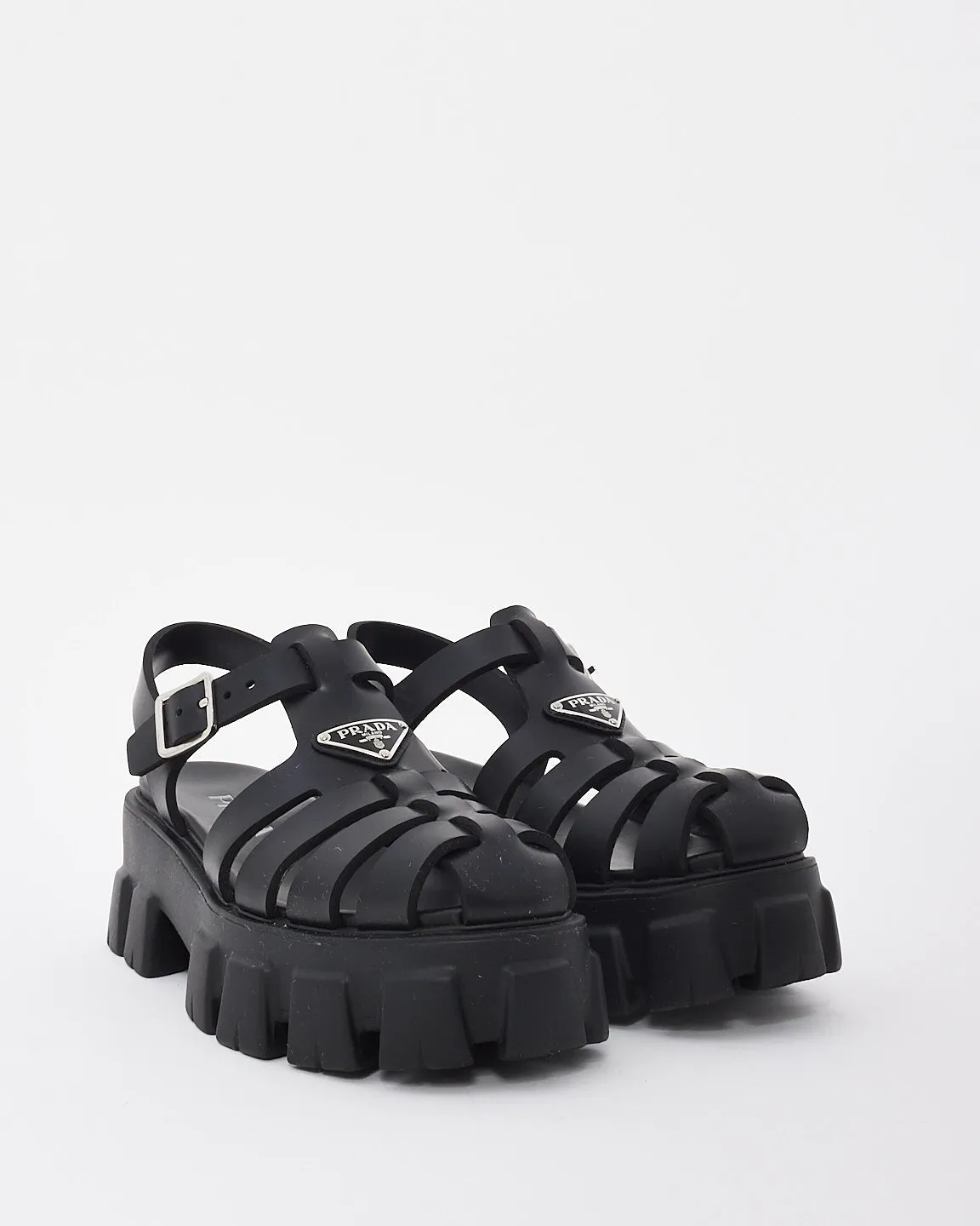 Prada Black Foam Rubber Gladiator Slingback Sandals - 10