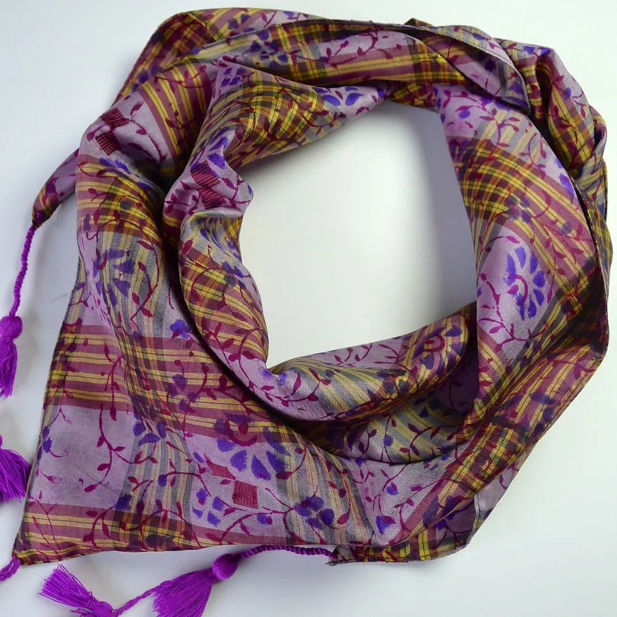 Purple/Pink Silk Scarf with Tassels