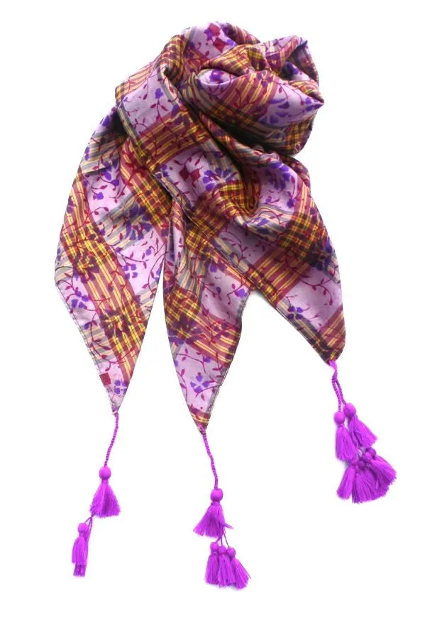 Purple/Pink Silk Scarf with Tassels