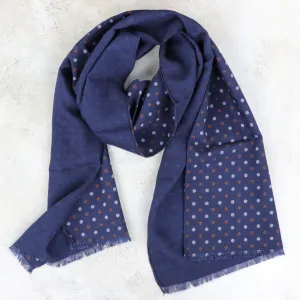 Reversible Wool Scarf - Navy Dots/Solid