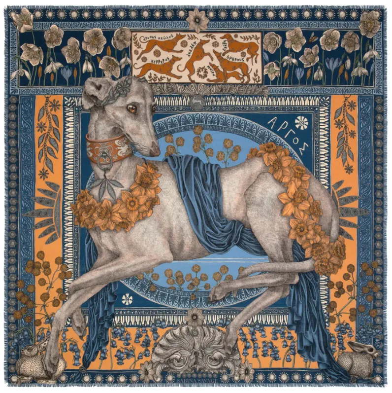 Sabina Savage "Honoring Argos" Wool and Silk Scarf Marine