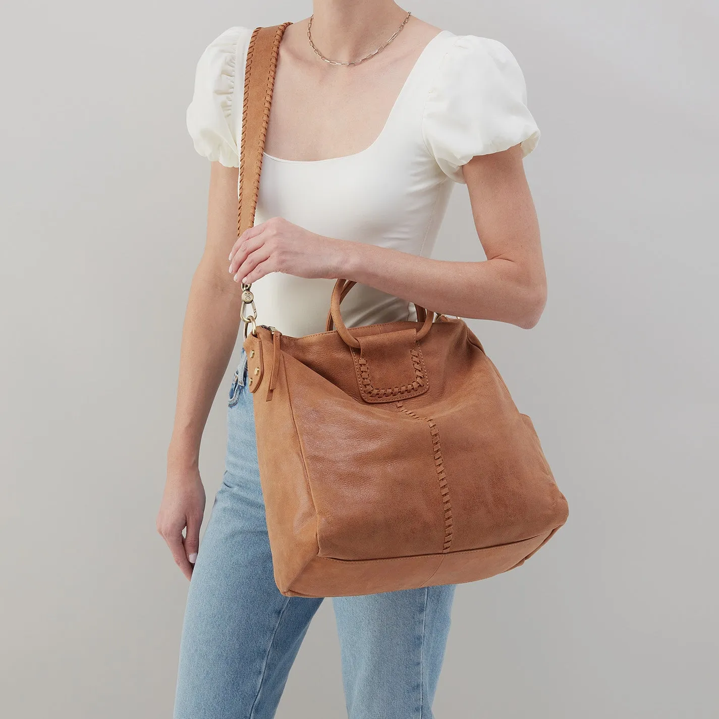 Sheila Large Satchel In Buffed Leather - Whiskey