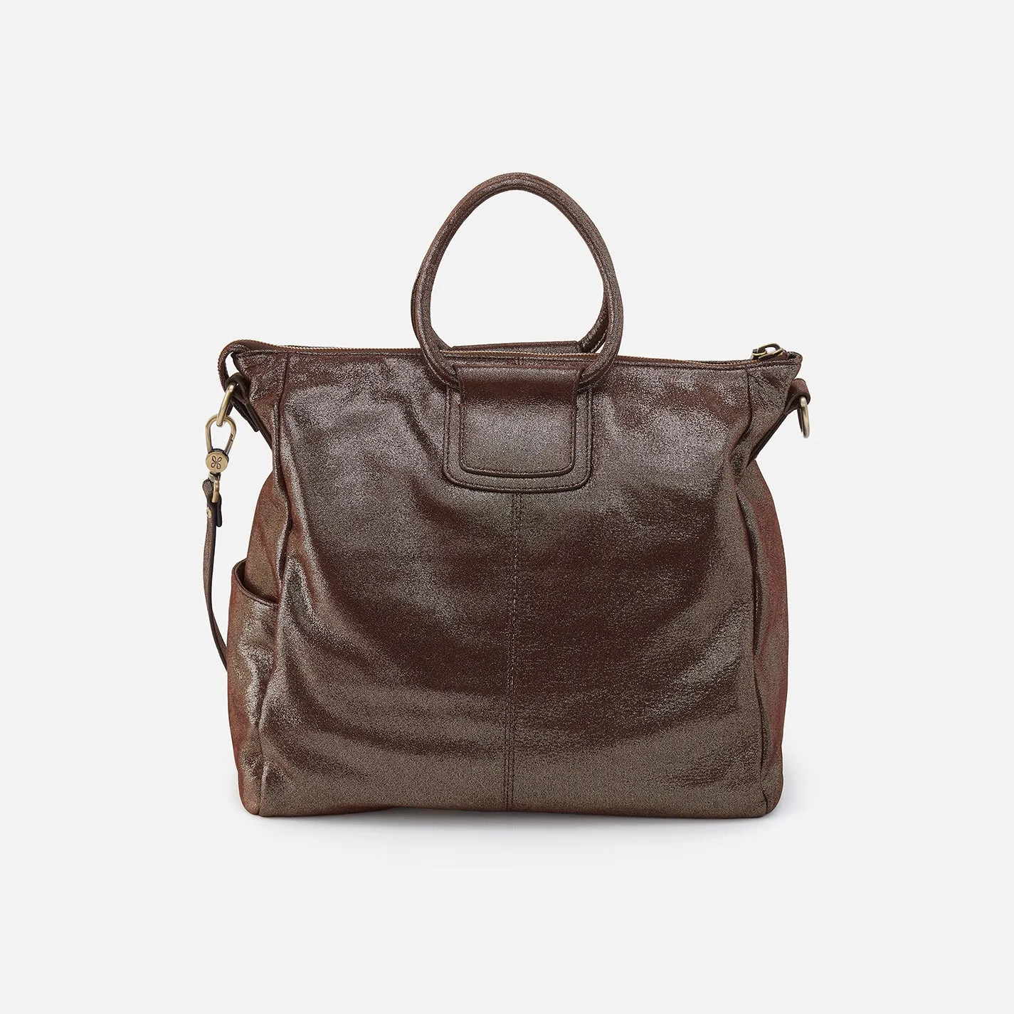 Sheila Large Satchel In Metallic Leather - Coffee Galaxy