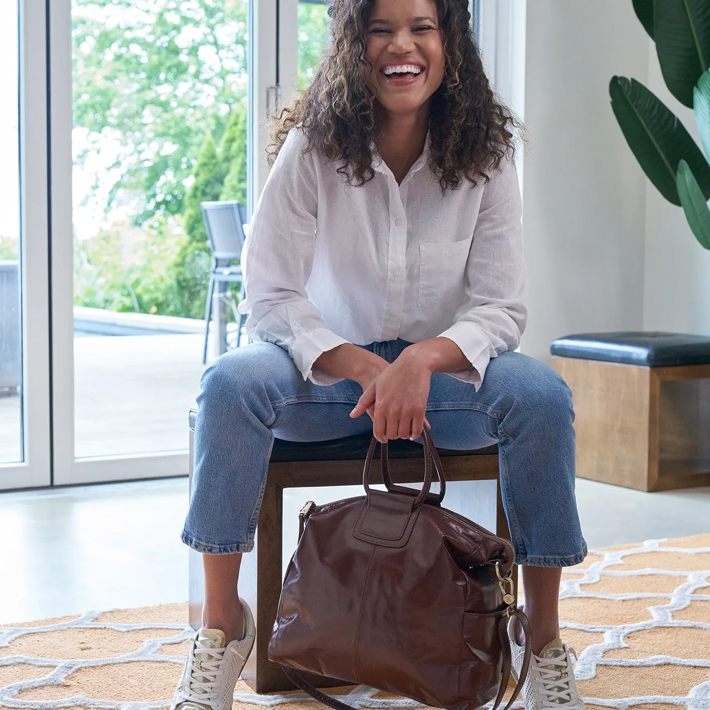 Sheila Large Satchel In Polished Leather - Chocolate