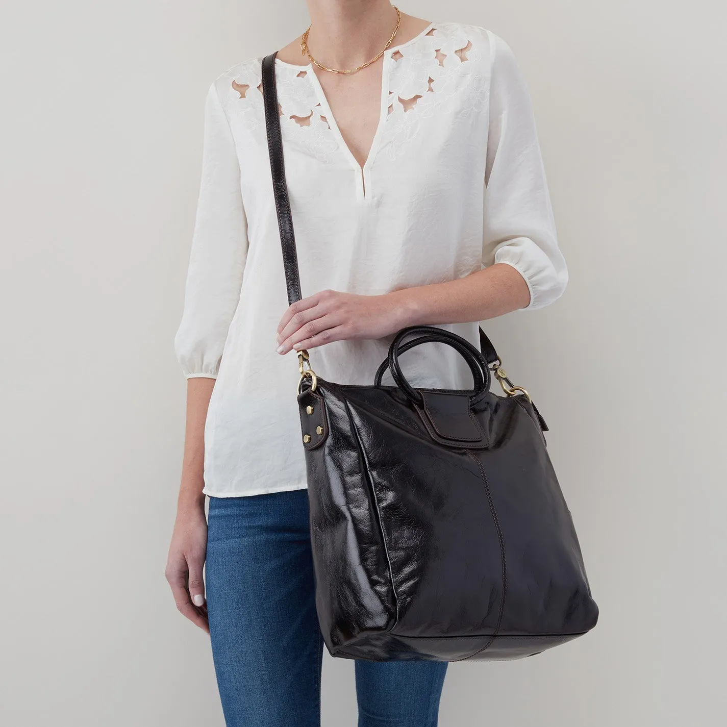 Sheila Large Satchel In Polished Leather - Natural