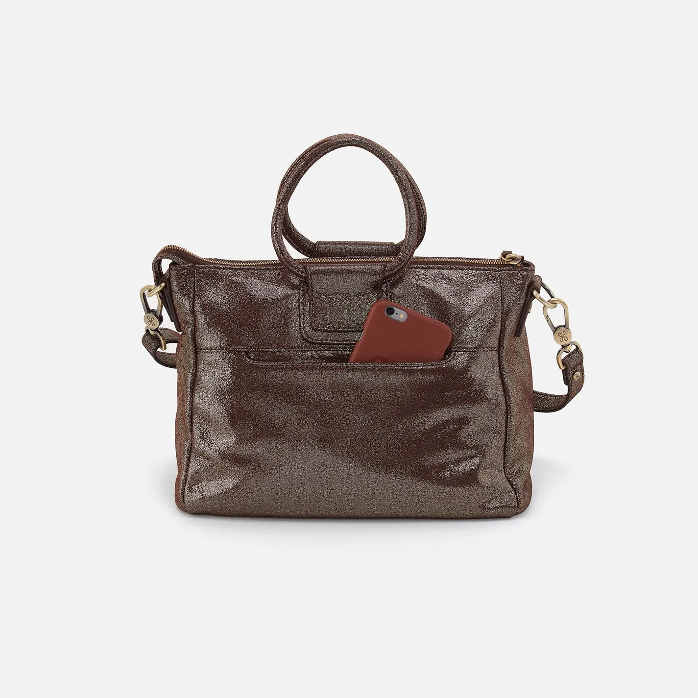 Sheila Medium Satchel In Metallic Leather - Coffee Galaxy