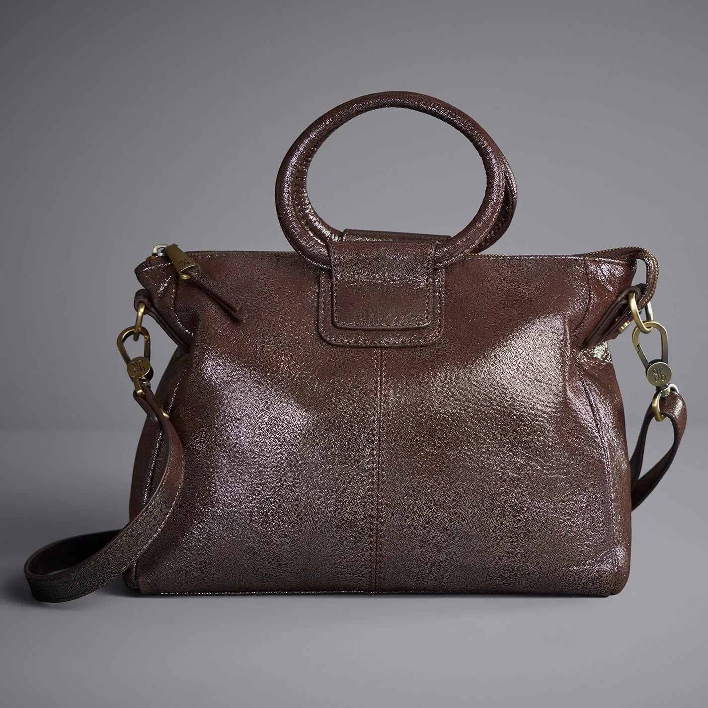 Sheila Medium Satchel In Metallic Leather - Coffee Galaxy