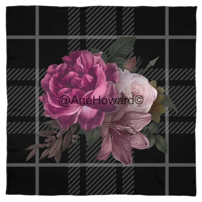 Silk Scarf Wrap Or Shawl Tartan Floral
