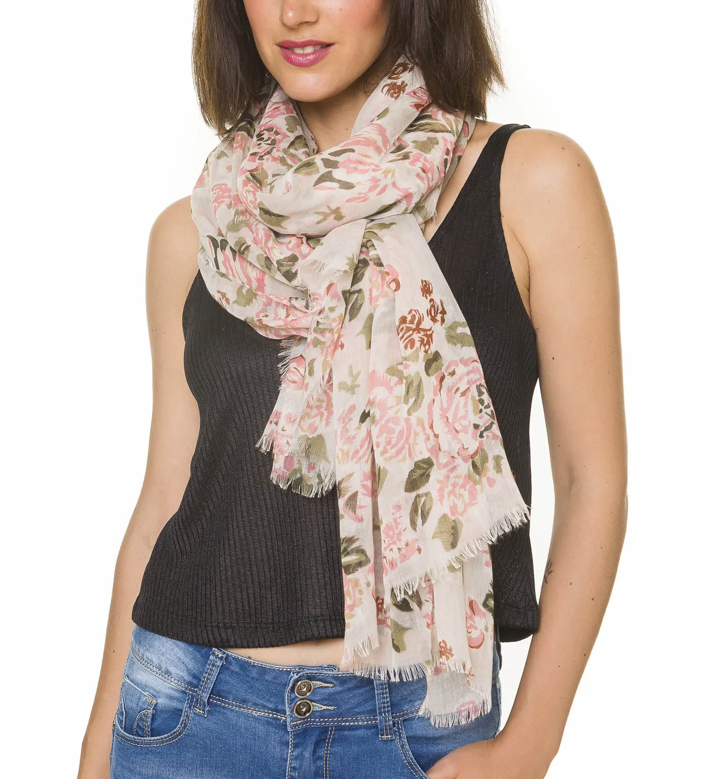 Spanish Design Printed Viscose Scarf (Beige Rose)