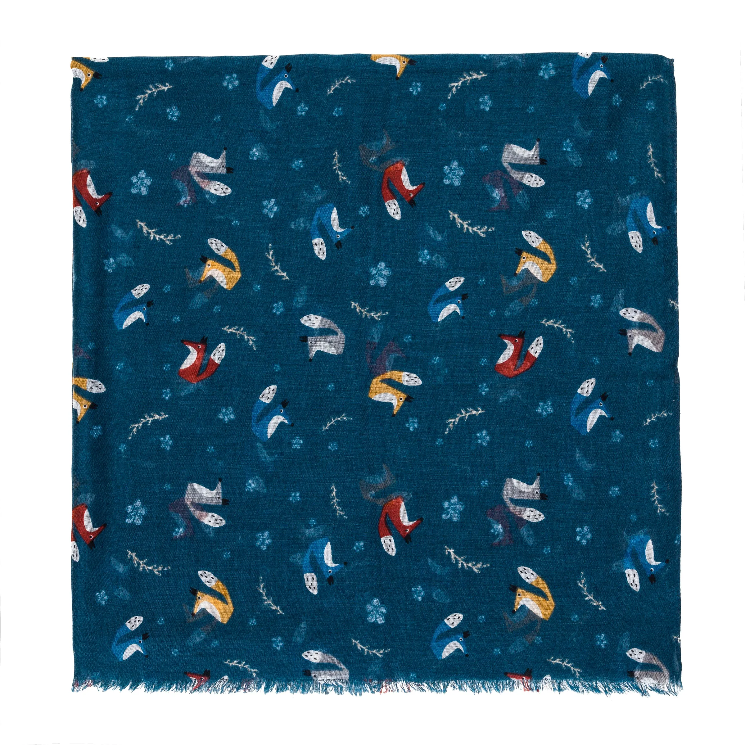 Spanish Design Printed Viscose Scarf (Blue Fox)