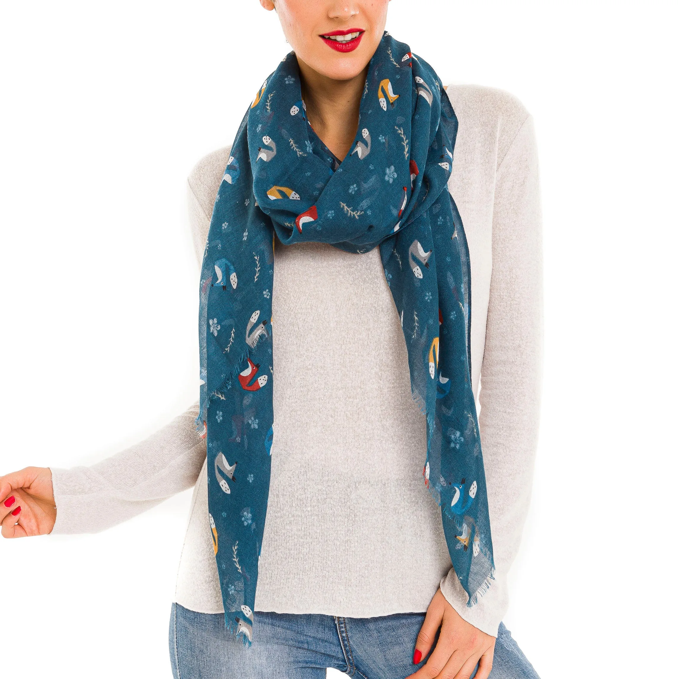 Spanish Design Printed Viscose Scarf (Blue Fox)