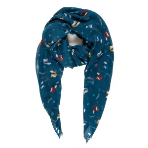 Spanish Design Printed Viscose Scarf (Blue Fox)