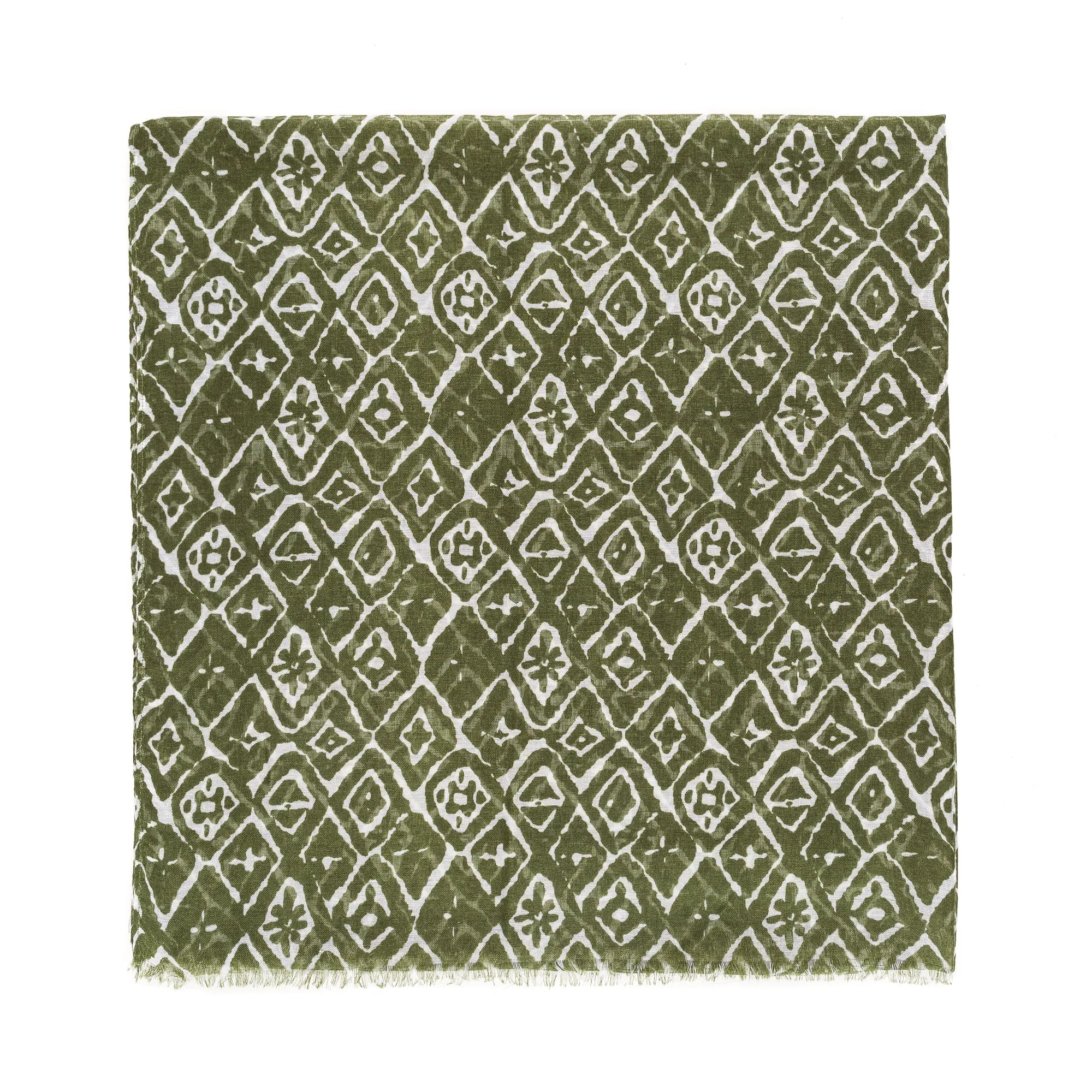 Spanish Design Printed Viscose Scarf (Green Geometrical)