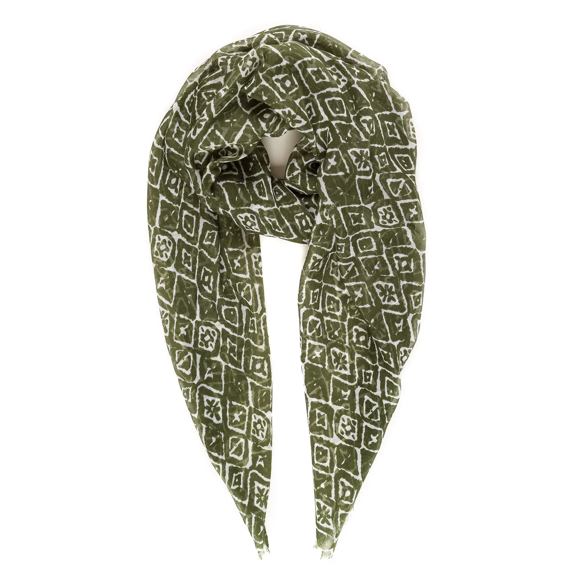 Spanish Design Printed Viscose Scarf (Green Geometrical)