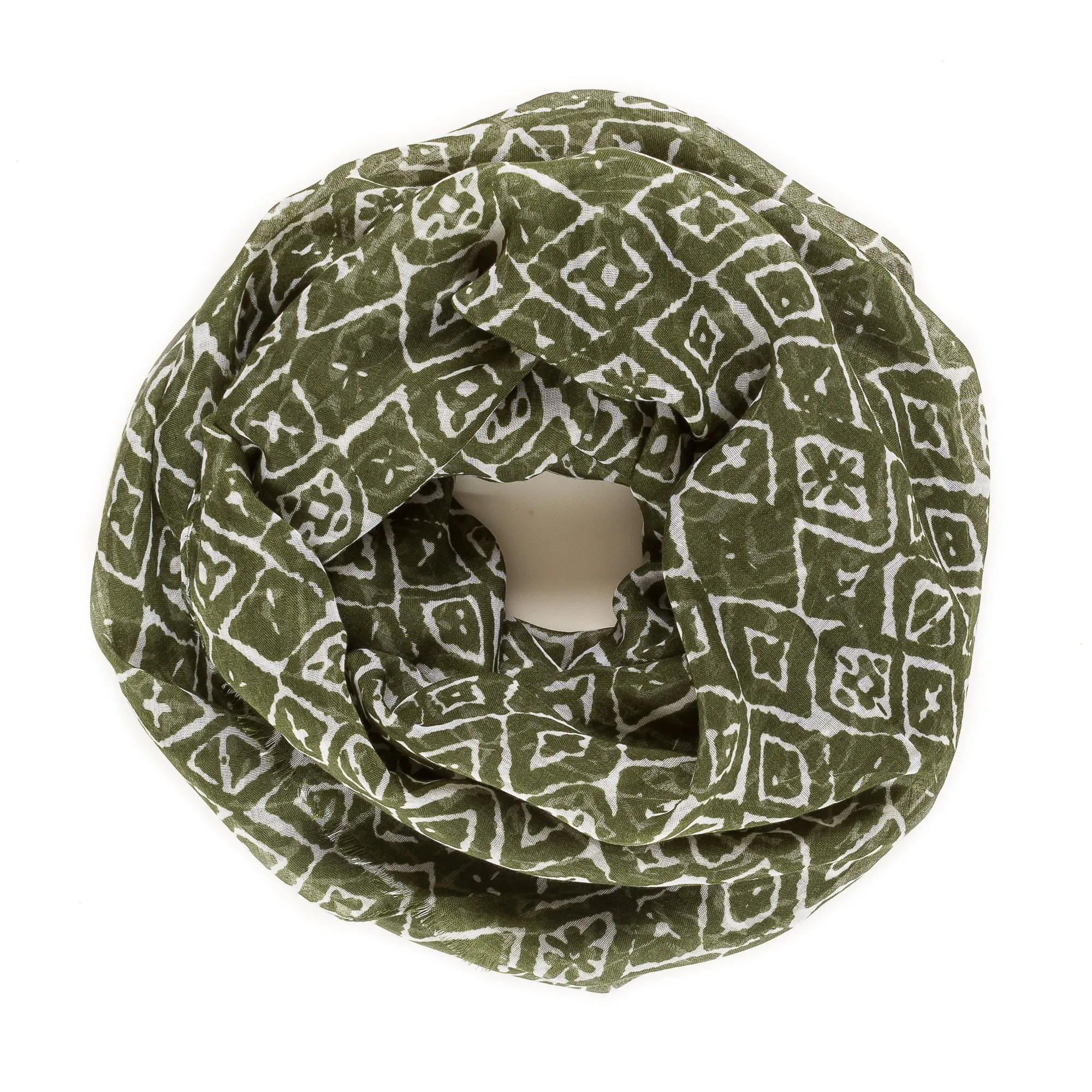 Spanish Design Printed Viscose Scarf (Green Geometrical)