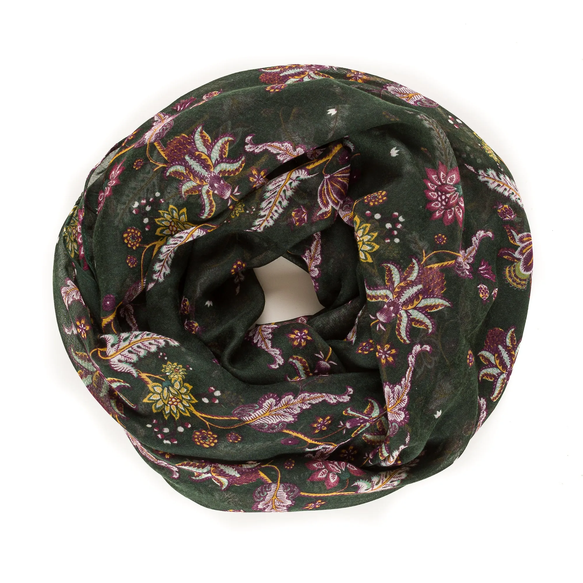 Spanish Design Printed Viscose Scarf (Green Paisley)