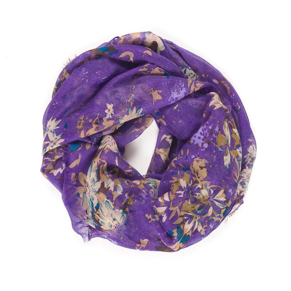 Spanish Design Printed Viscose Scarf (Purple Flower)