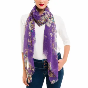 Spanish Design Printed Viscose Scarf (Purple Flower)