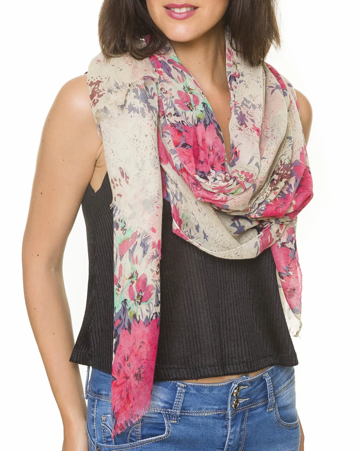 Spanish Design Printed Viscose Scarf (Red Spring Floral)