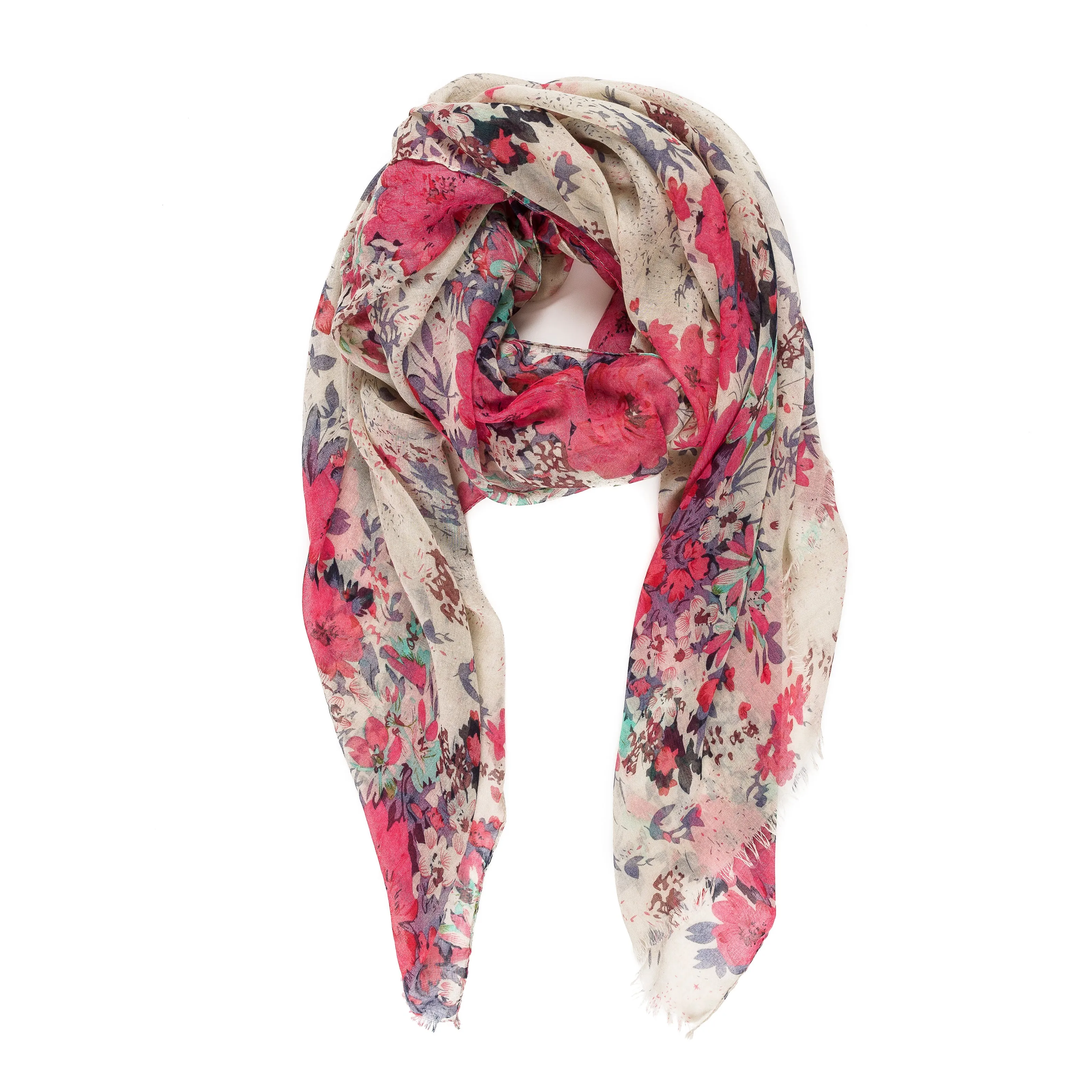 Spanish Design Printed Viscose Scarf (Red Spring Floral)