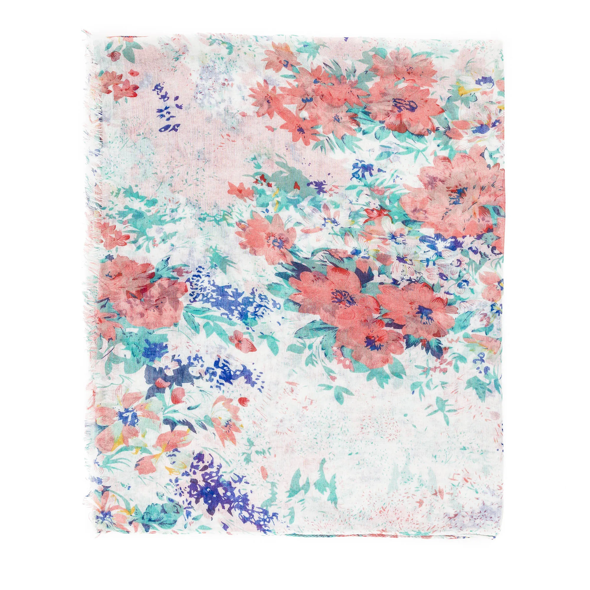 Spanish Design Printed Viscose Scarf (White Floral)