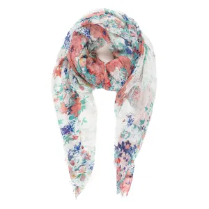 Spanish Design Printed Viscose Scarf (White Floral)