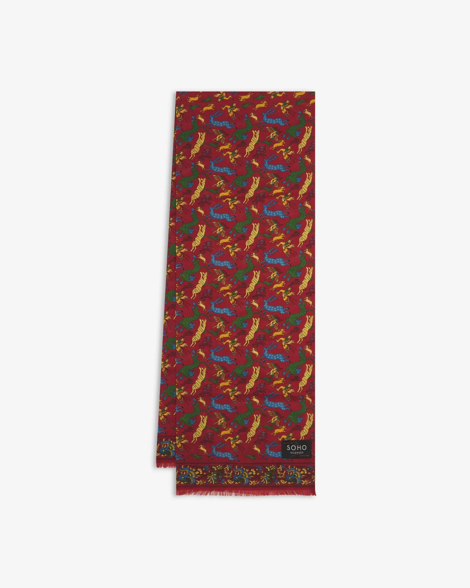 UK Wool and Silk Scarf - Woodland Creatures in Rust