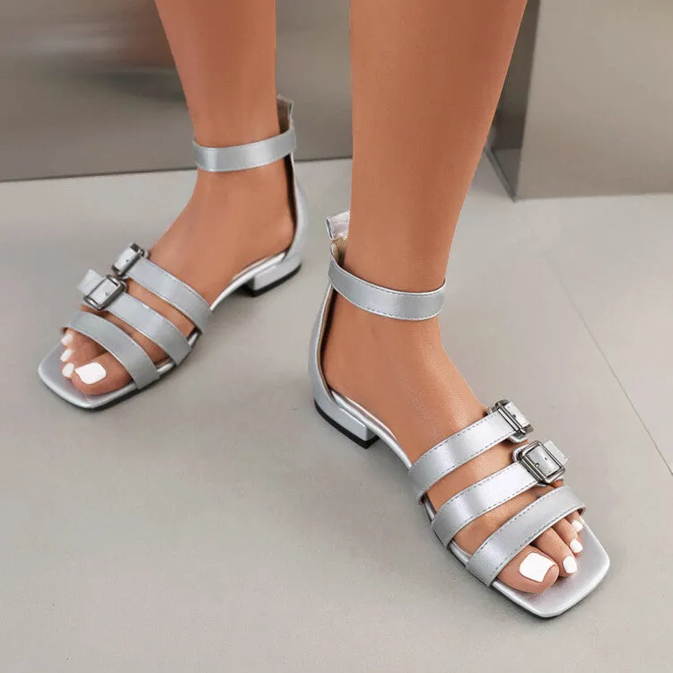 Women's Roman Buckle Straps Square Toe Gladiator Sandals