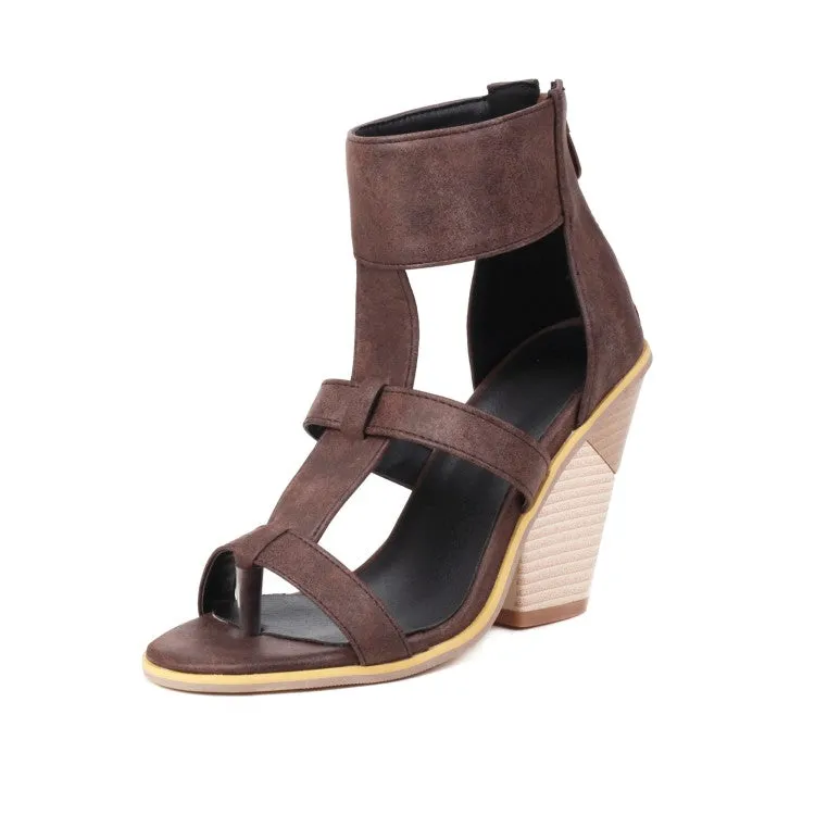 Women's Roman Gladiator Cutout Back Zippers Cone Heel Sandals