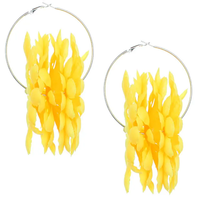 Yellow Oversized Large Beaded Flower Hoop Earrings